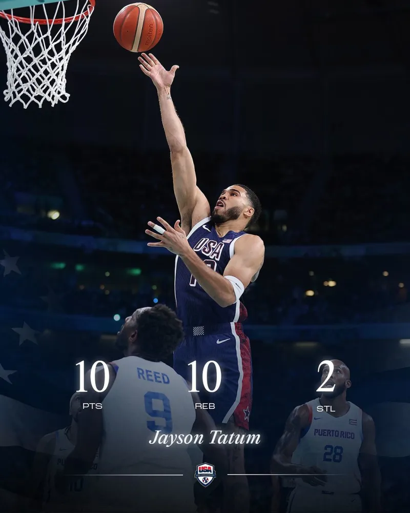 10+10!美国官方照片:塔图姆第二场首发拿下两双